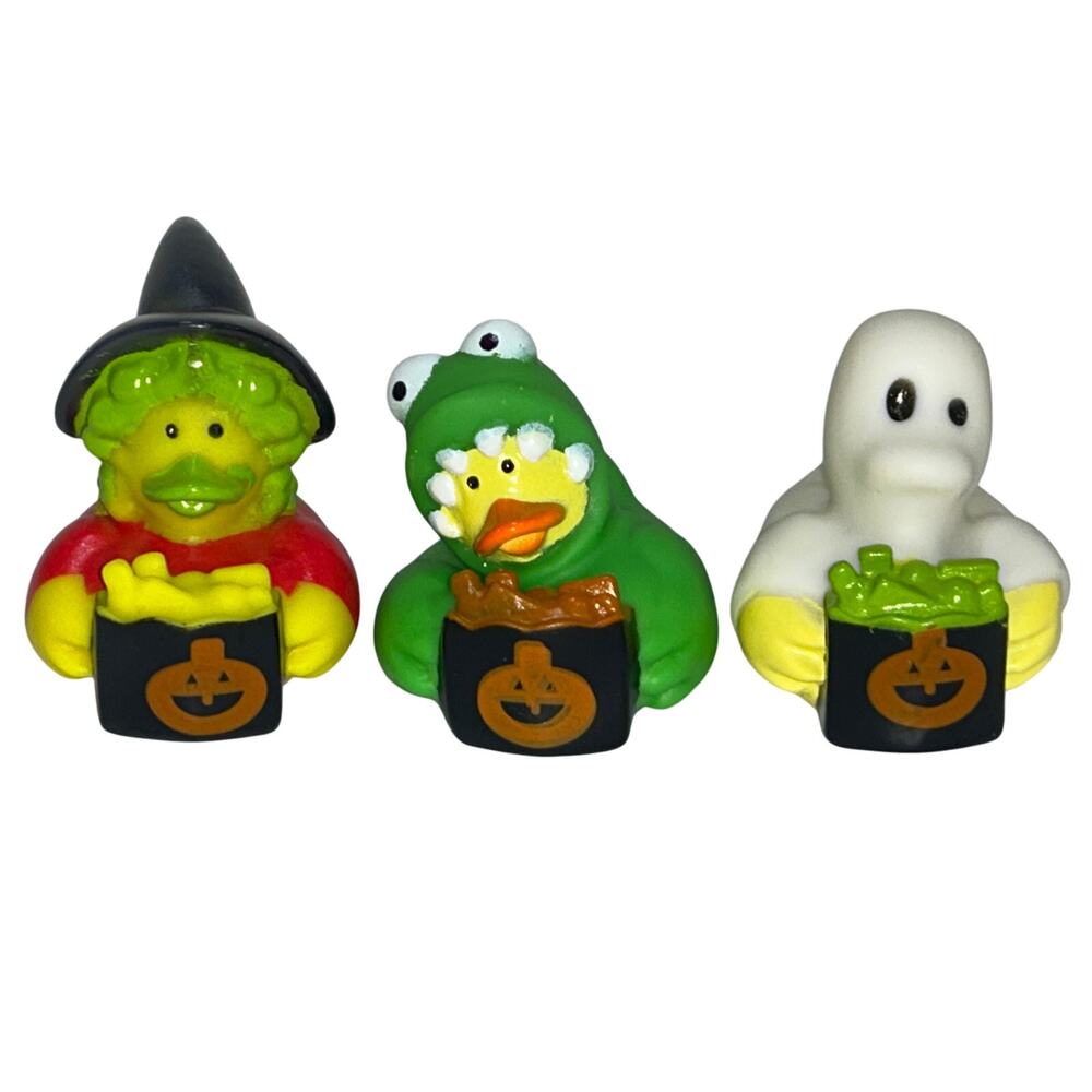 Set of 3 New Halloween Costume Rubber Duckies Duck 2” Jeep Witch Ghost Monster